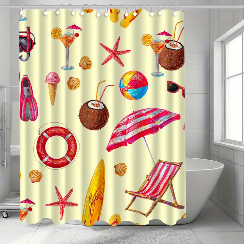 

Holiday Beach Washable Dirt-Resistant Shower Curtain Shower Head waterproof Polyester Bath Curtain For Home Decor Accessories