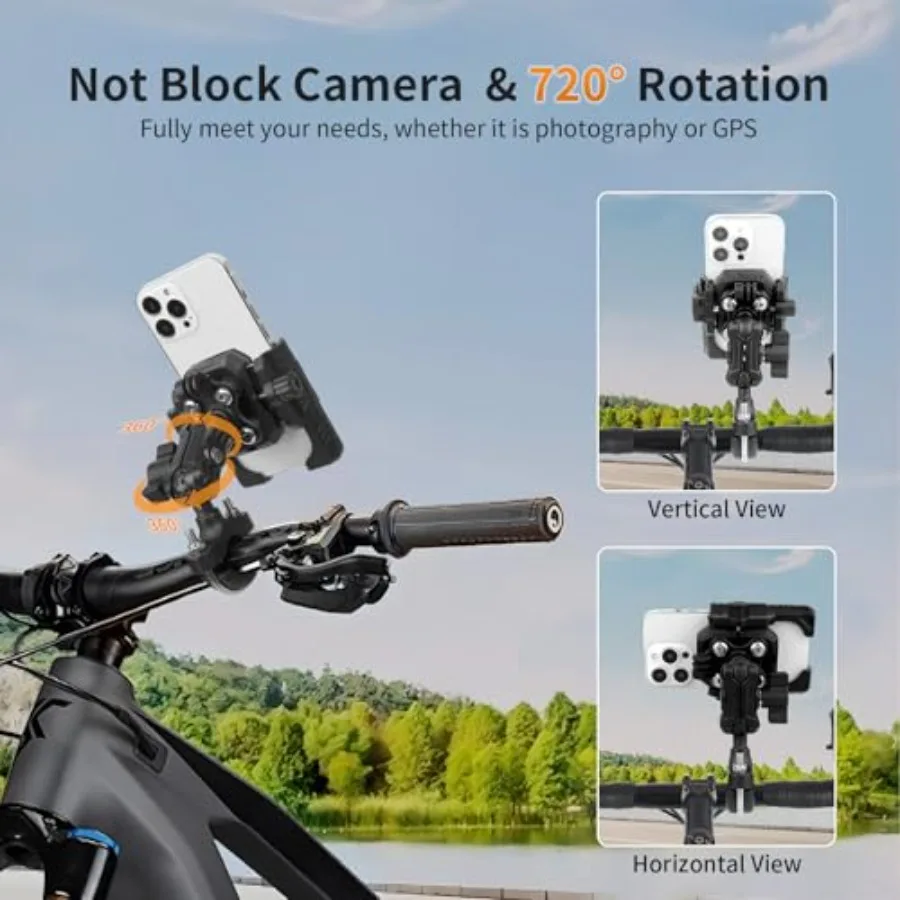 Motorcycle Bike Phone Mount with Vibration Dampener 360 Adjustable Dual Ball Head AntiShock Handlebar Holder for Bicycle Scoote