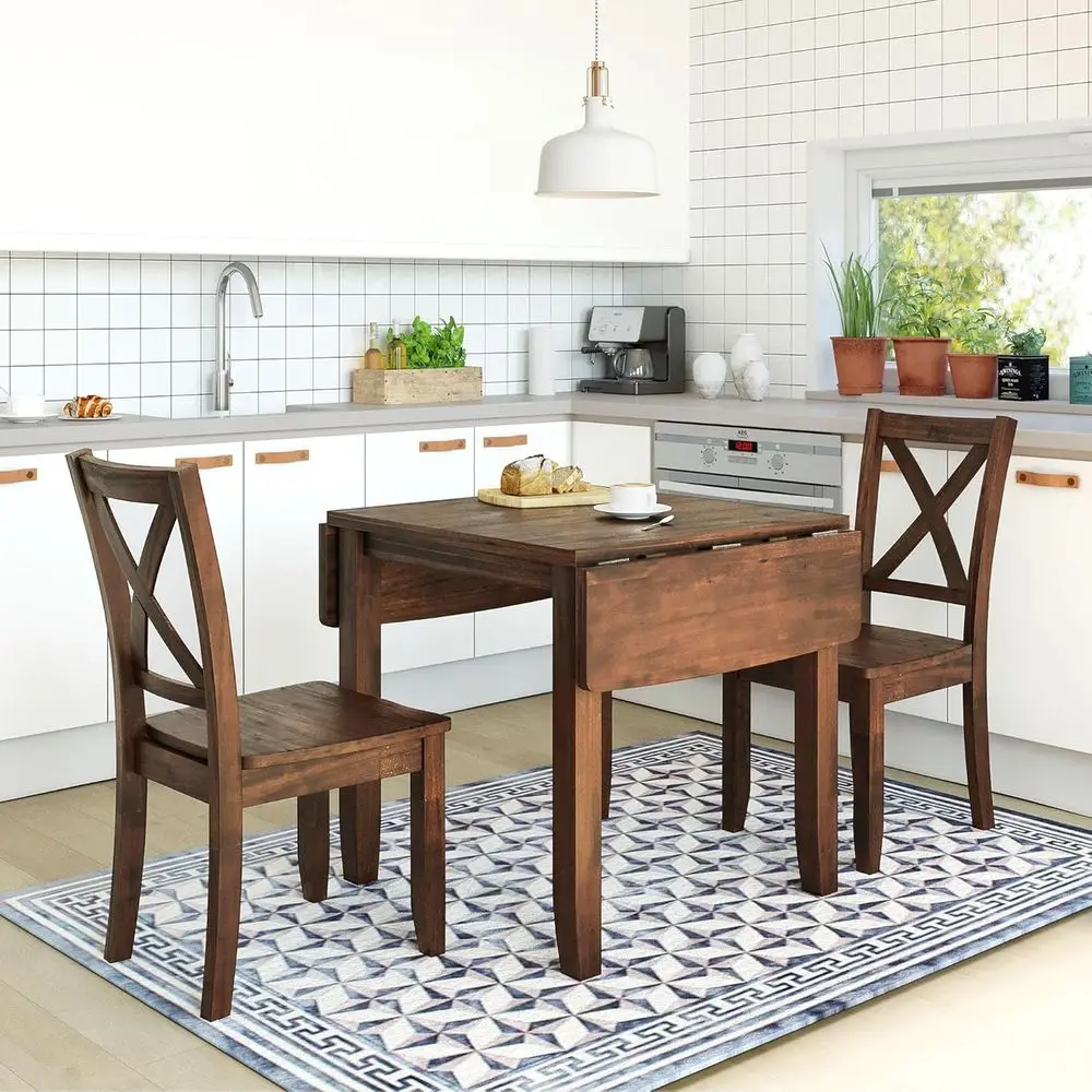 

Walnut Wood Dining Set for Small Spaces with Extendable Table and High Back Chairs