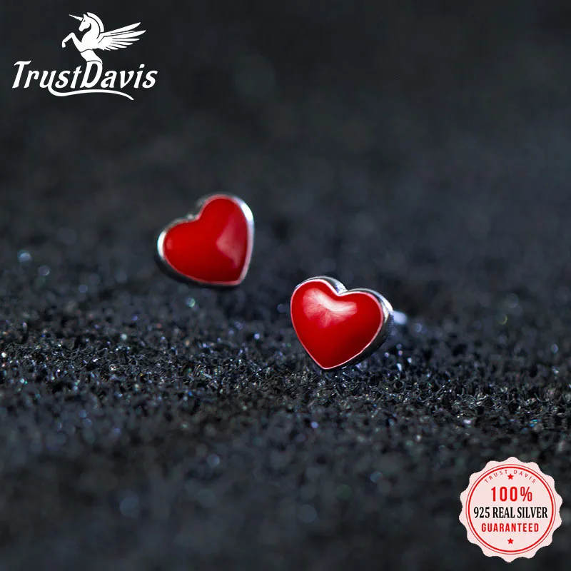 Trusta 100% 925  Romantic Sterling Silver Tiny Red Love Footprints Stud Earrings for Daughter Party Gift Girls Teens Lady DS122