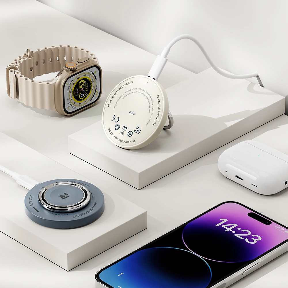 ROCK 3 in 1 Magnetic Wireless Charger with Ring Holder For iPhone 16 15 14 13 Pro Max 15W Fast Charging Pad For AirPods iWatch