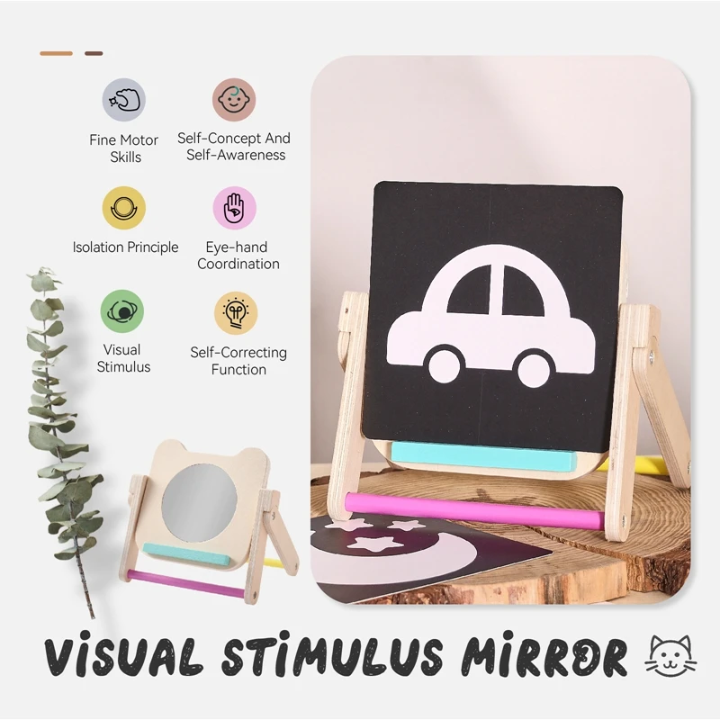 Mirror Puzzle Wooden Busy Board Toy For Toddlers Tummy Time Montessori Visual Development Newborn Toys Educational Sensory Gifts