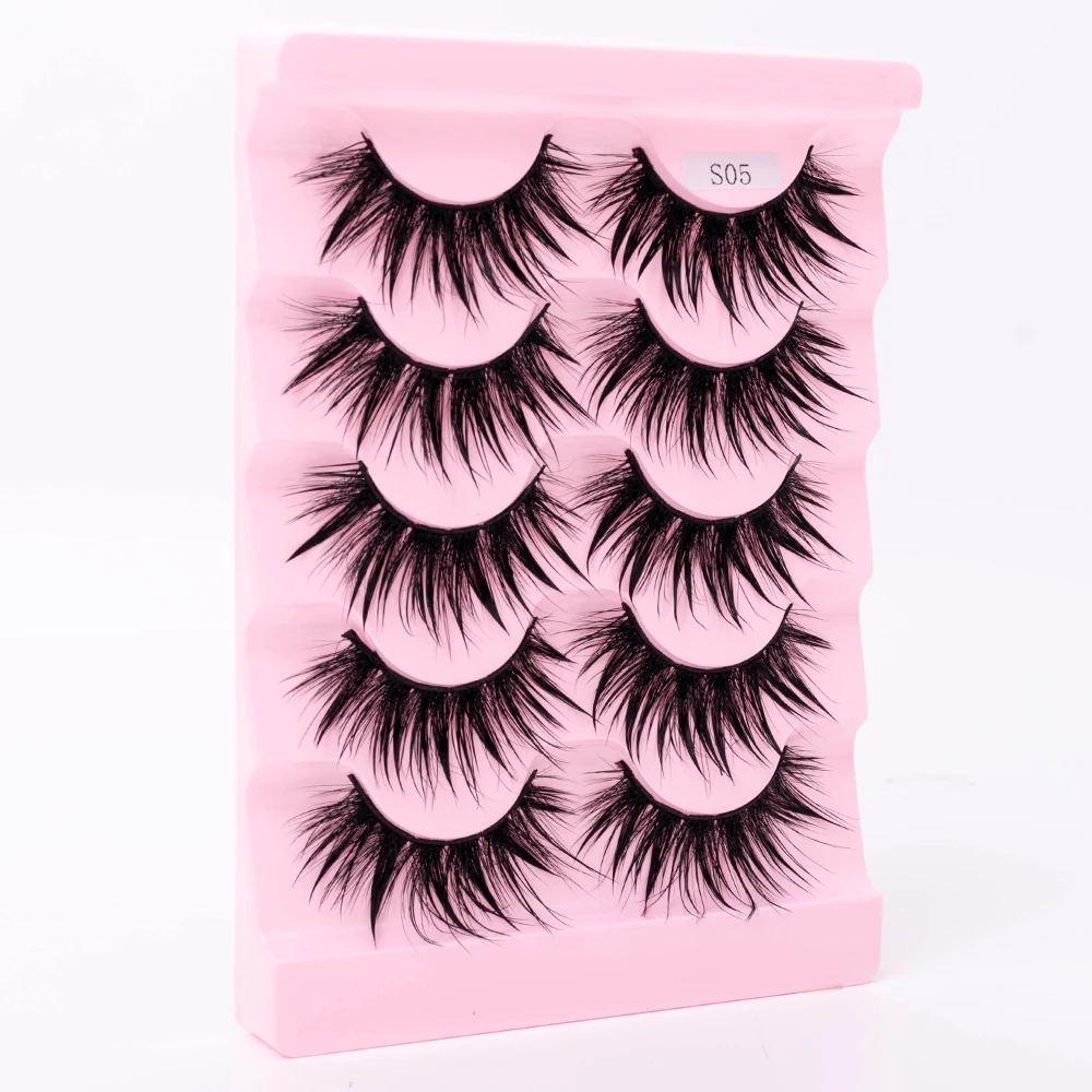Neue 5/10 Paar Natürliche Wet False Eyelashes für den täglichen Gebrauch, scharfe, dicke, künstliche, gekreuzte Make-up-Wimpern – Detail 22