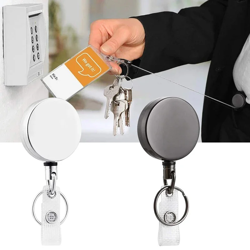 Retractable Metal Wire Keychain Pull Badge Reel ID Lanyard Name Tag Card Badge Holder Reels Recoil Chain Clips Outdoor Key Ring