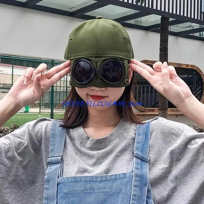 E21F Baseball Hat with Goggles Sunglasses Dad Hat Hip Hop Hats Baseball Hat