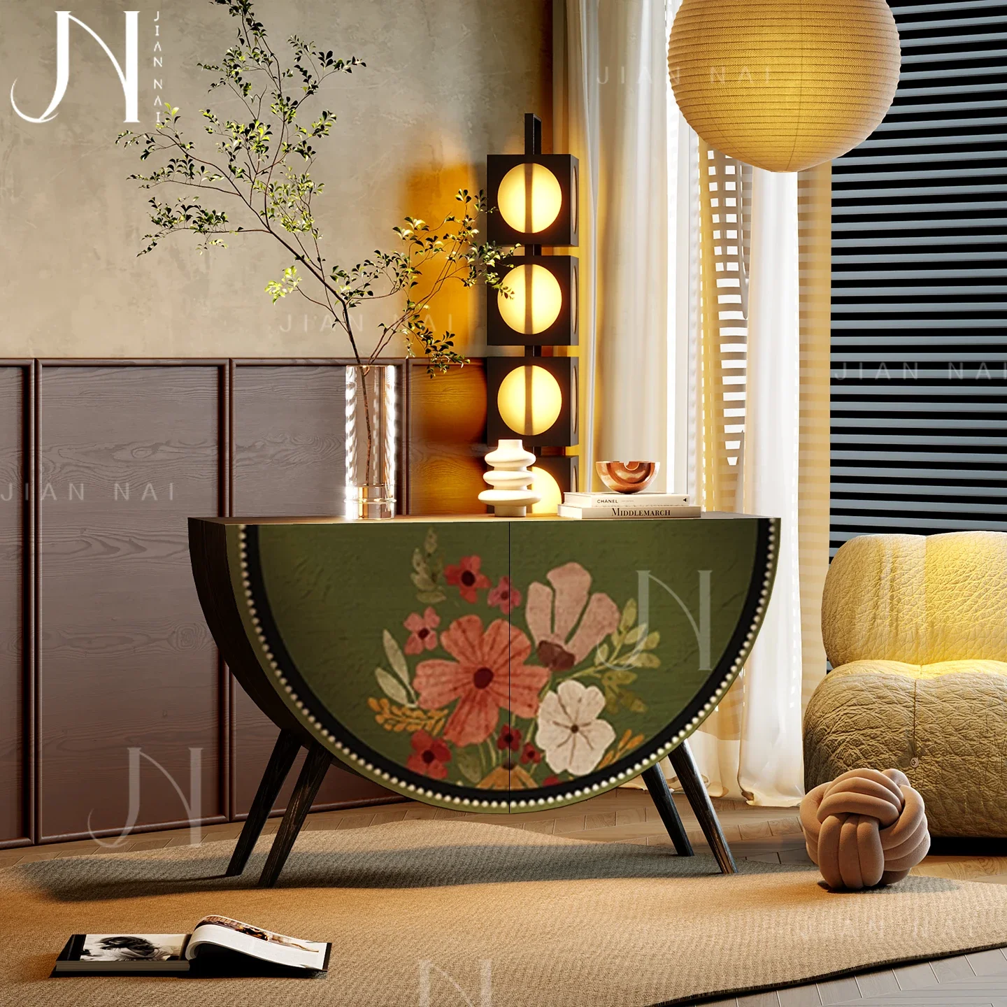 TAO French retro solid wood semicircular secret realm Qizhang wardrobe, living room by the wall, bedroom storage, end of bed