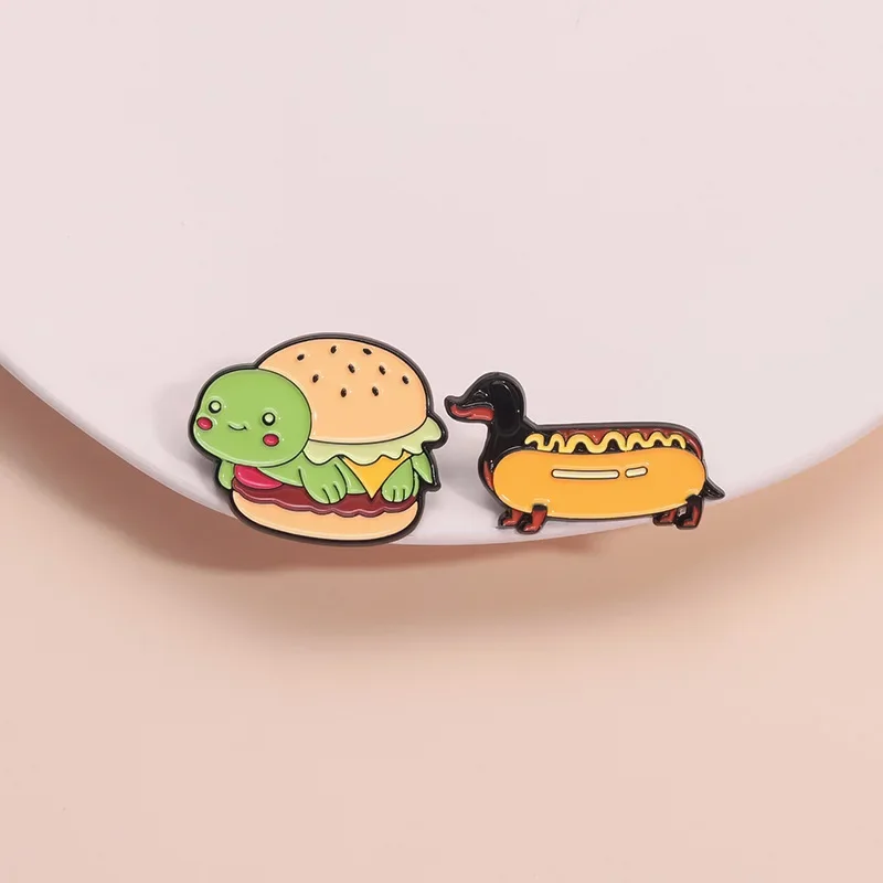 Food Burger Hot Dog Funny Animal Custom Badge Soft Hard Enamel Metal Lapel Pin Plating Brooch Gift Jewelry Accessories