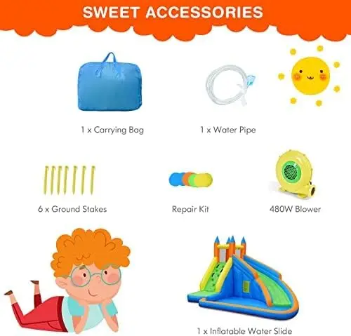Nadmuchiwana zjeżdżalnia wodna, gigantyczny dmuchany Park zjeżdżalni dla dzieci na podwórku z dmuchawą, wspinaczką, basenem pluskowym, 2-pcs,