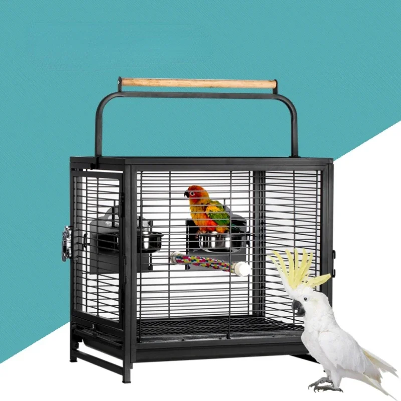 

19 Inch Wrought Iron Bird Travel Carrier Cage for Parrots Conures Lovebird Cockatiel Parakeets