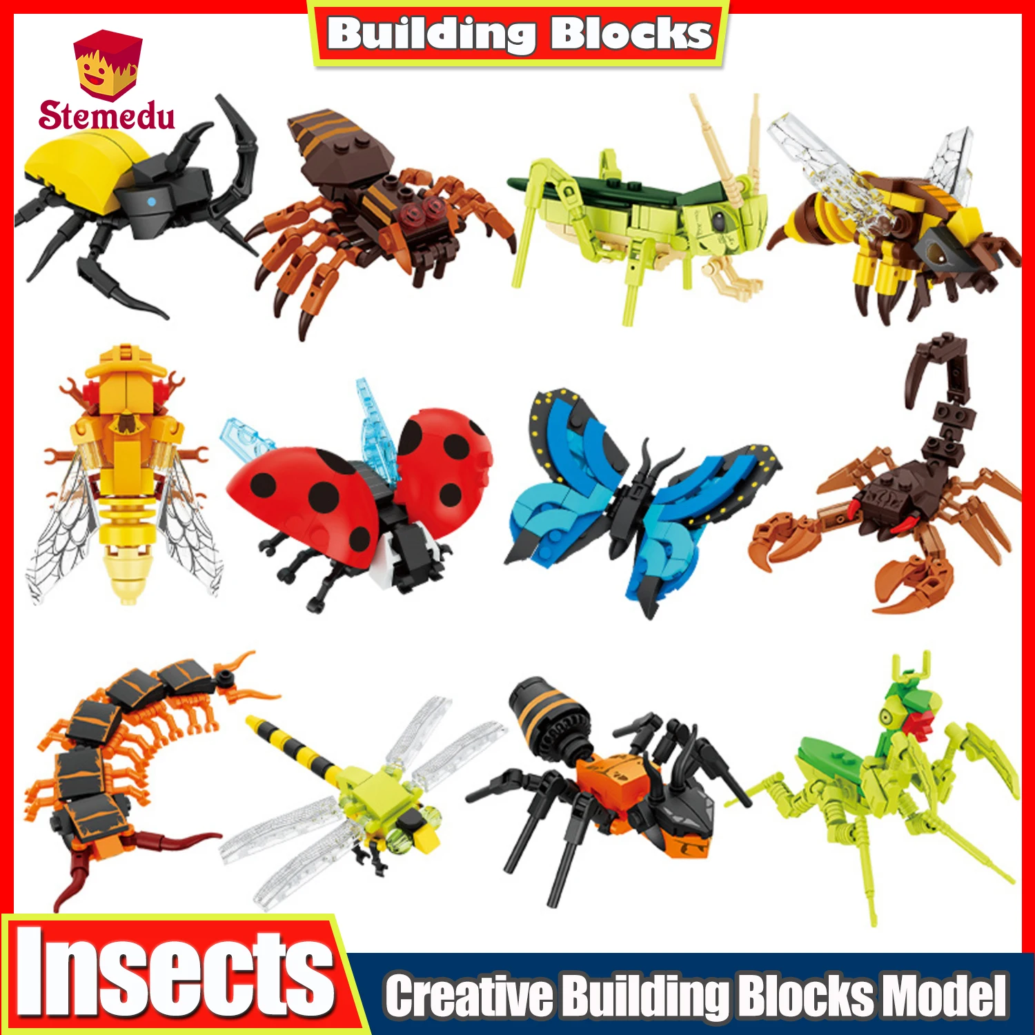 

Creative Building Blocks Insect Model Bee Dragonfly Ant Mantis Butterfly Children's Assembled Interesting Animal Ornaments Gifts