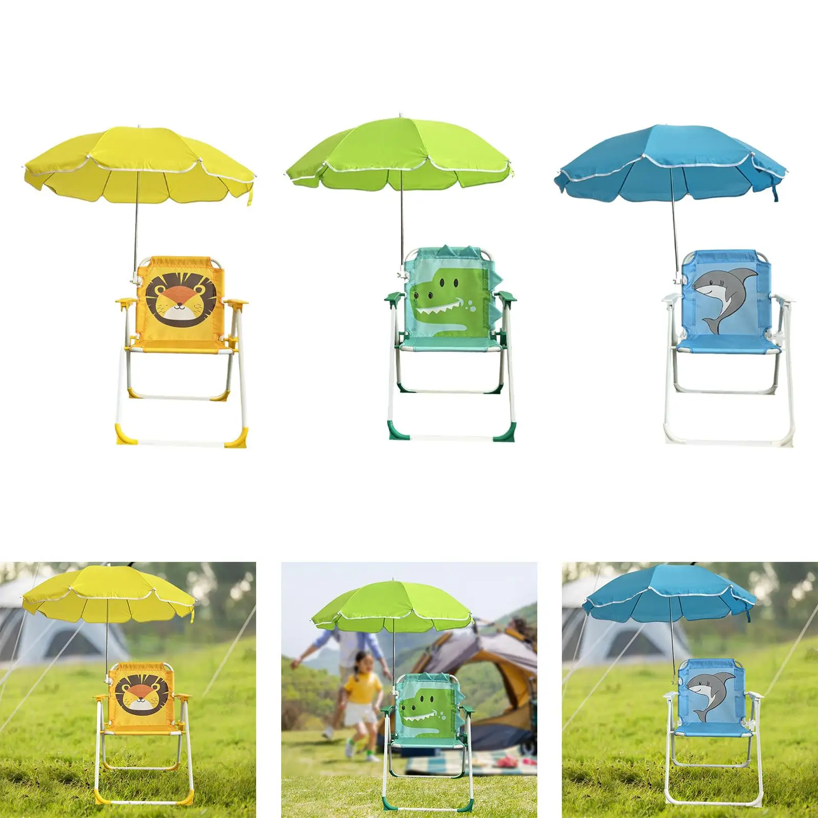 Folding Camping Chair for Children, with Built-in Sun Protection, Compact and