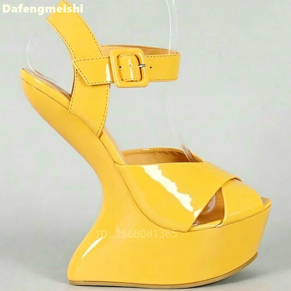 Rosered Patent Leather Fashion High Heels Slingback Cross Strap Solid Color Summer Sandals Strange Style Heel Women Novelty Shoe