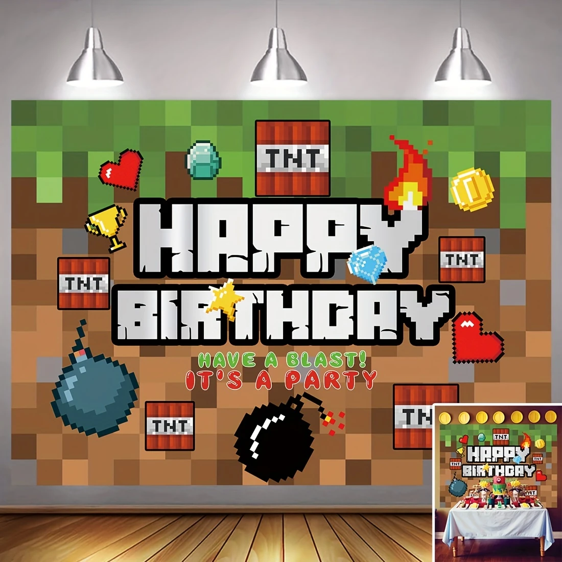 Birthday Background Game Name Decorated banner for boy video game Battle Player party supply cake table