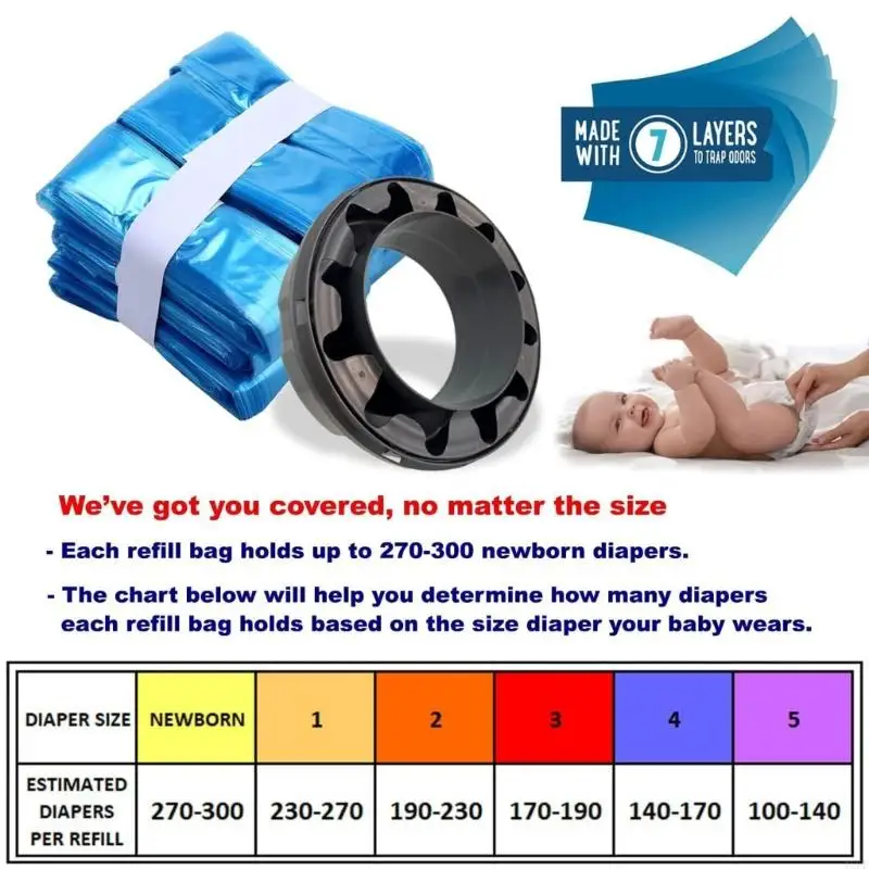 4XFE อัพเกรดผ้าอ้อมเด็ก Disposal Bag เติมควบคุมกลิ่นผ้าอ้อมถังเติมกระเป๋าผ้าอ้อมถุงขยะเติมกลิ่นล็อค