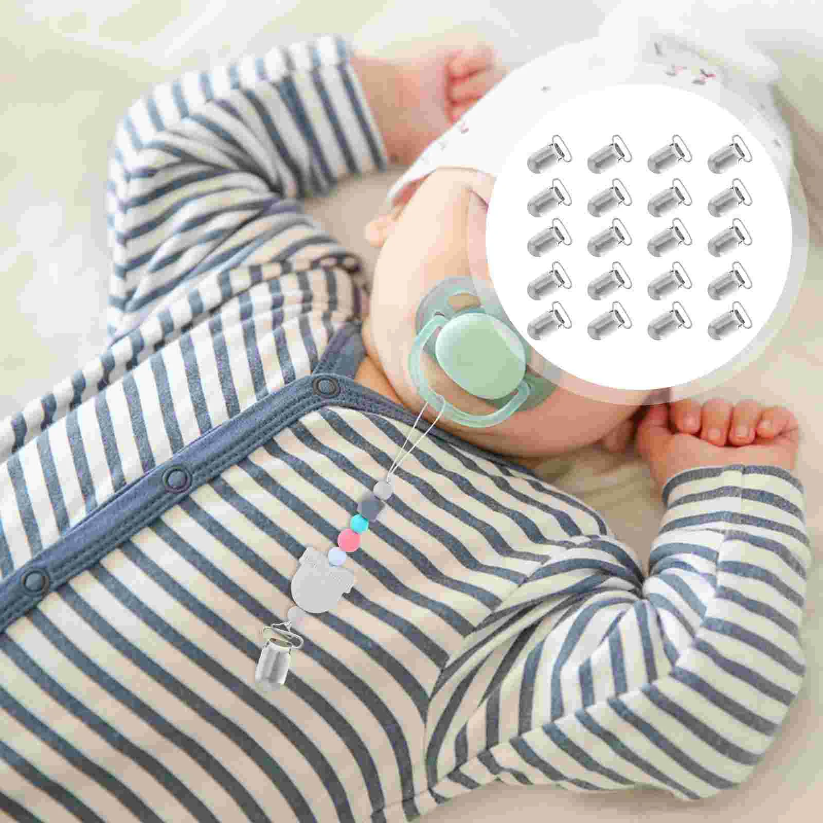 20PCS Silver Metal Pacifier Clip Strap Hooks Baby Holder Bib Clip Toy Holder Craft Accessories Clothing Suspender Clips