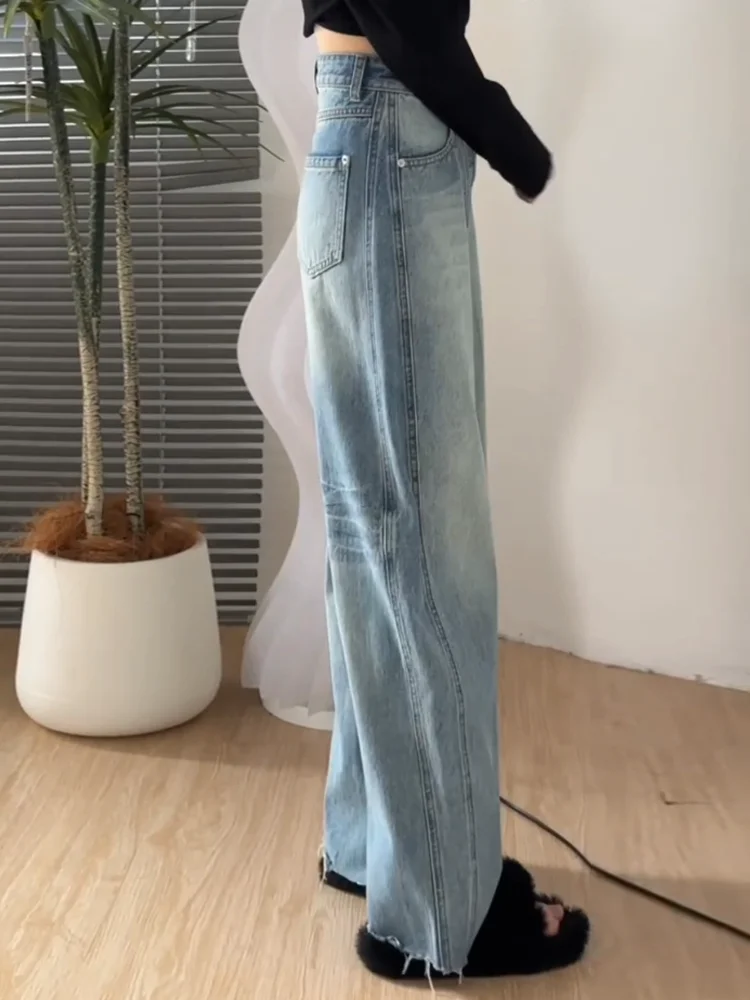 Retro High Waist Wide Leg Denim Jeans Women's Loose Slimming Washed Straight Knife  Jeans Casual Style Spring 2025