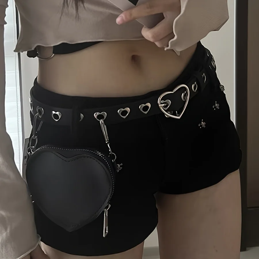 Ceinture en métal en forme de cœur pour femme, style punk, structure en cuir PU, sac gothique Y2K Love Coussins, poignées réglables, environnement