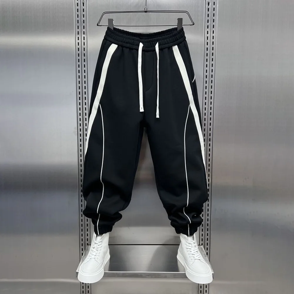 

Mens Black Casual Pants High Street White Side Striped Contrast Trendy Versatile Fashion Sporty Cuffed Harem Pant Mens New 2024