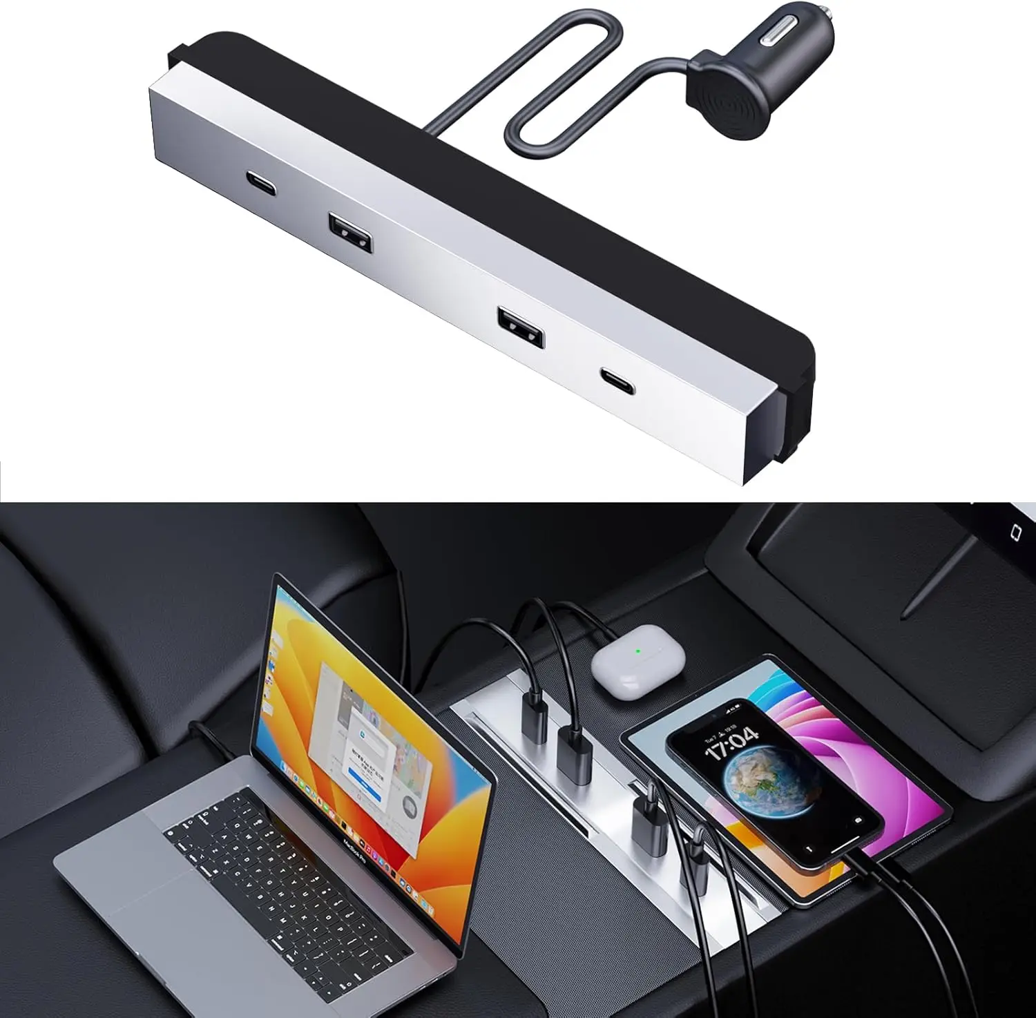 USB Hub For Tesla Model YL Y Launch Juniper 27W-65W Central Control Type-C USB HUB Fast Charging Model 3 Highland Expansion Dock