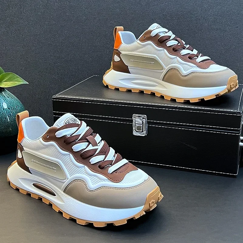 

Новая летняя мужская обувь, дышащая спортивная двухцветная повседневная обувь со шнурками, модная универсальная спортивная обувь на толстой подошве