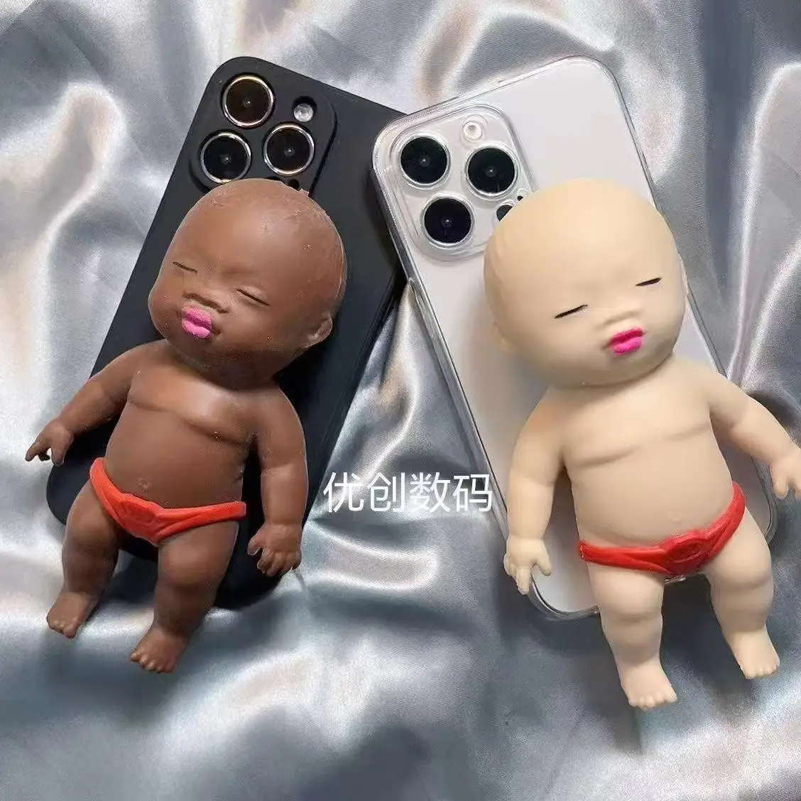 3D Cute Black People Doll Relieve stress fatigue Phone Case For iPhone 17 16 ProMax 15 14 Plus 13 12 11 Pro Shockproof  Cover﻿