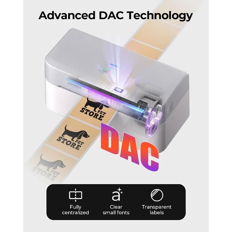 طابعة ملصقات حرارية بلوتوث RW403B، طابعة ملصقات شحن لاسلكية 4x6 للشركات الصغيرة، متوافقة مع Android