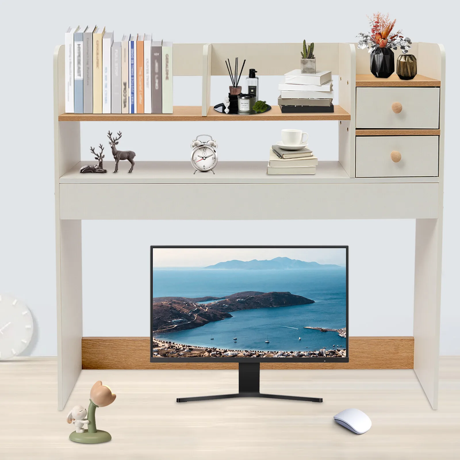 

МДФ, настольная книжная полка с фанерной доской, книжная полка с 2 ящиками, настольный органайзер для хранения