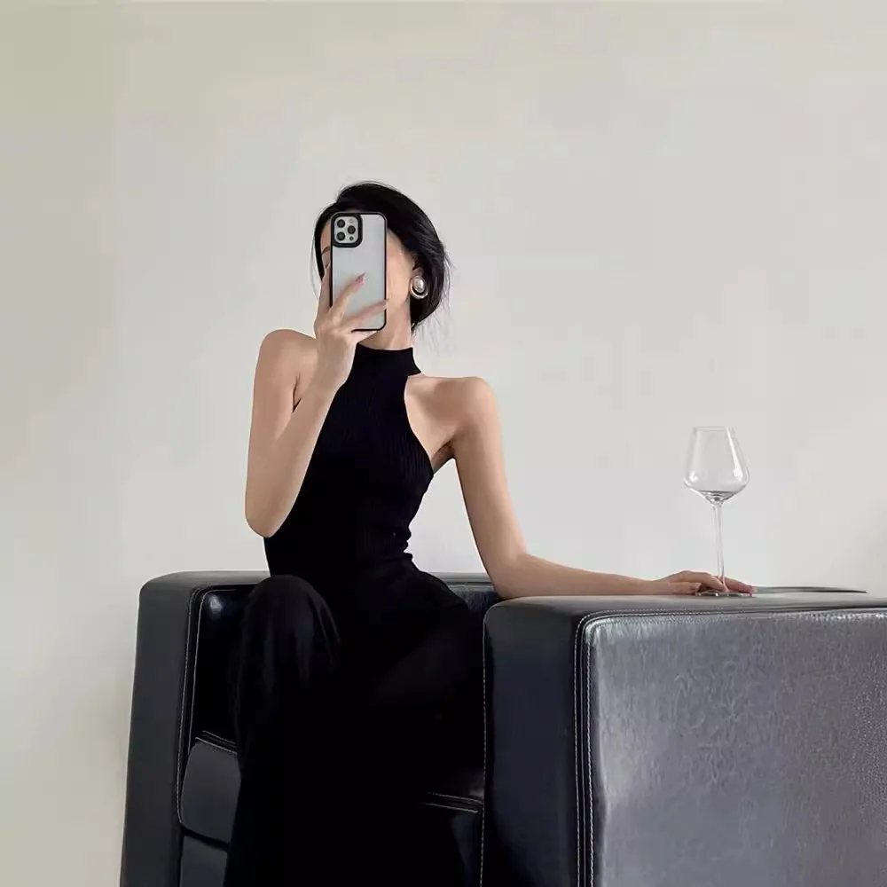 2025 Summer New Retro Semi-turtleneck Off-the-shoulder Slim-fitting and Thin Knitted Vest with Inner Top