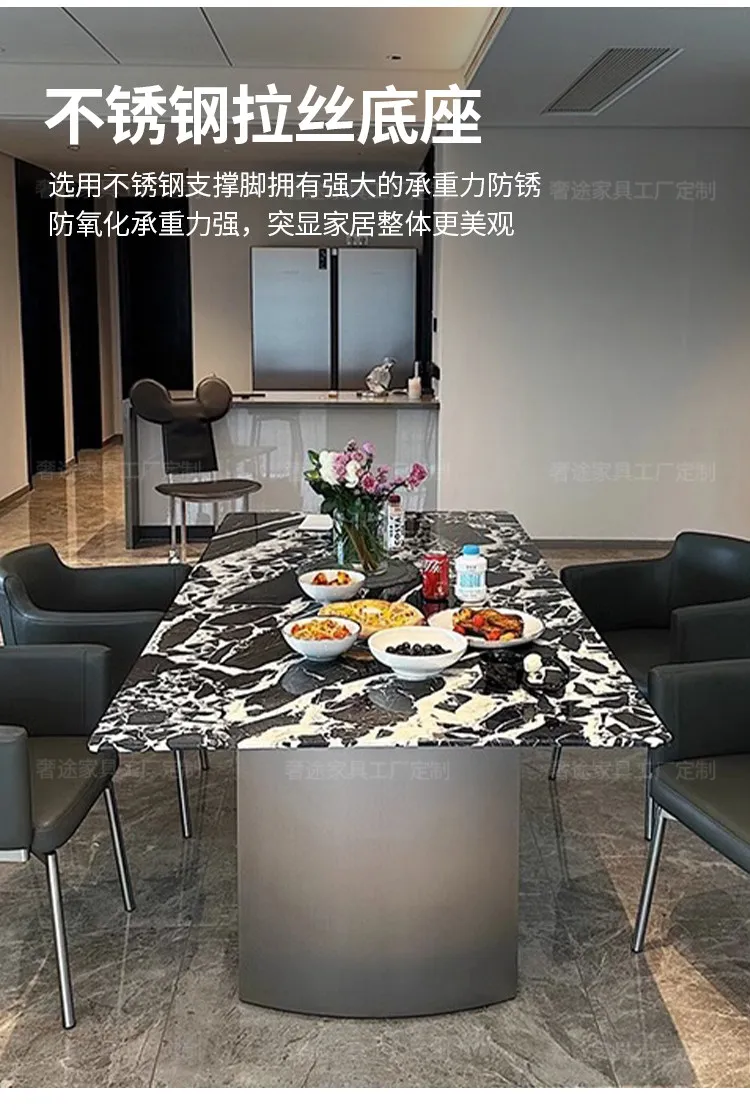 A black natural marble dining table high-end luxury home rectangular black crystal luxury stone