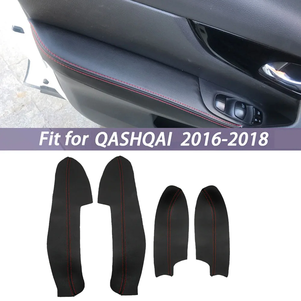 PU Leather Interior Door Armrest Panel Cover Trim for Nissan Qashqai J11 2016 2017 2018 Black+Red Line