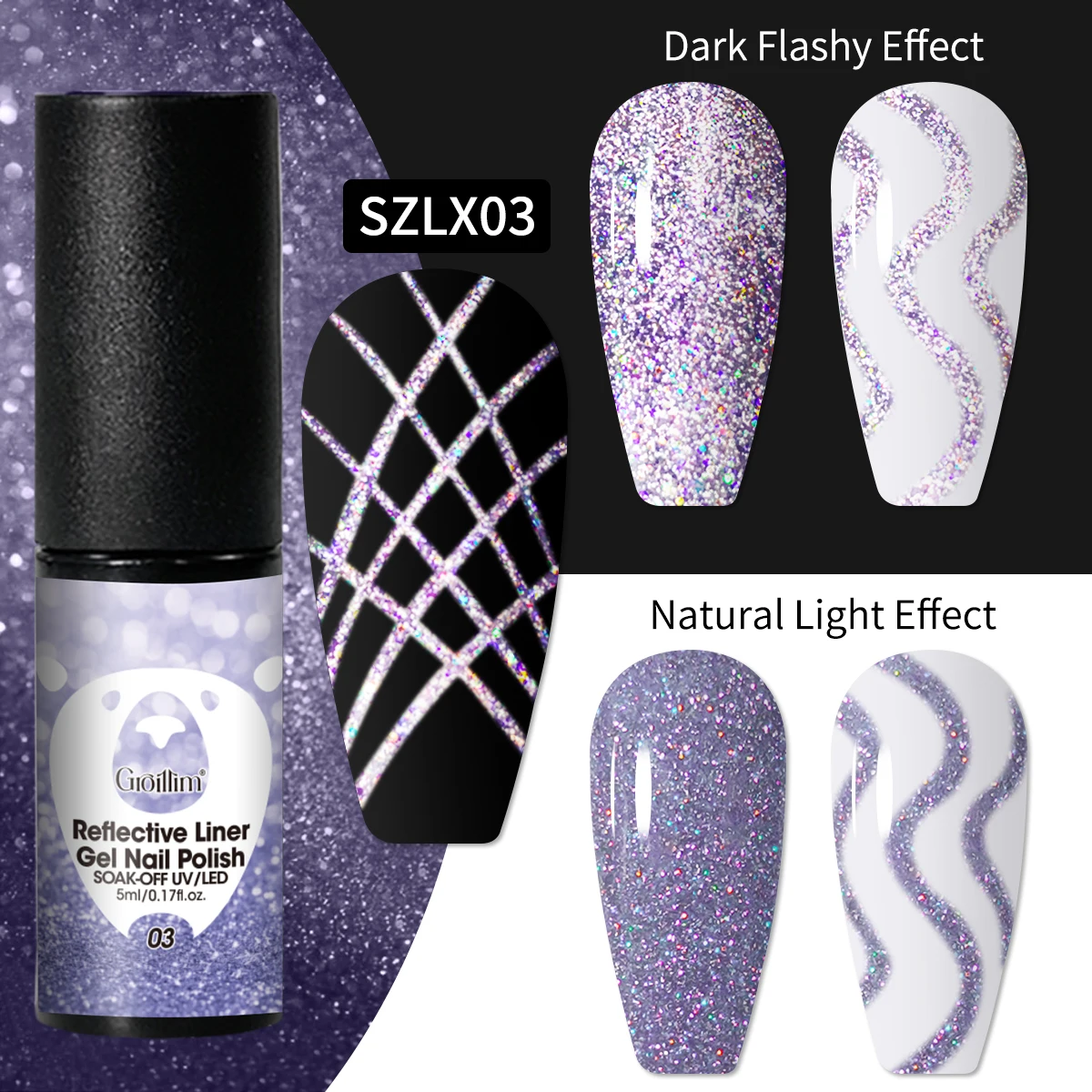 Groillim أنبوب واحد 5 مل من طلاء الأظافر الجل المزخرف بحجر الراين، مناسب للصالونات وصالونات الأظافر المنزلية والأظافر اللامعة #3