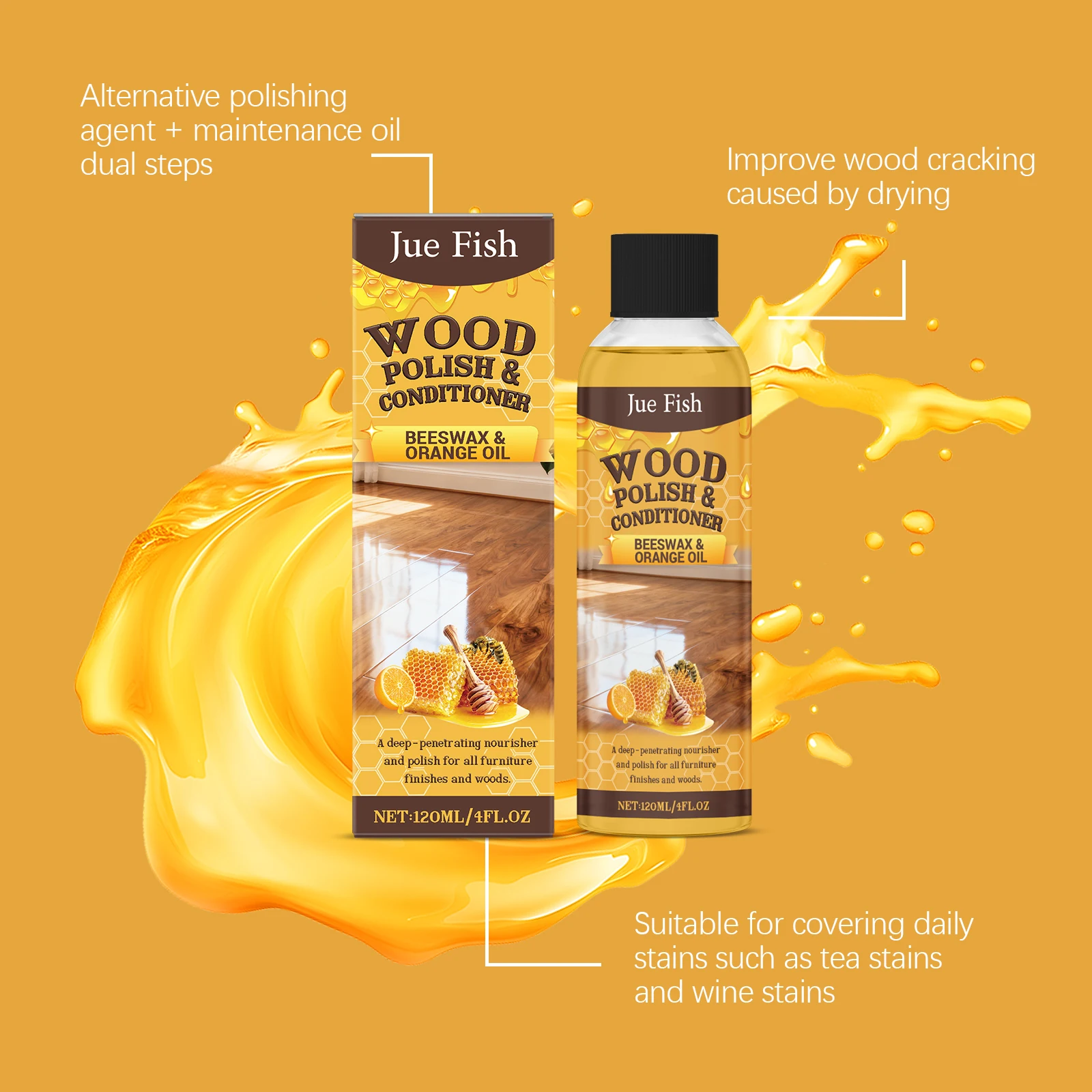 120ML Wooden Furniture Conditioner Gentle Cleaning Stains Scratch Removal Polishing Enhance Gloss Prevent Crack Wooden Cleaner