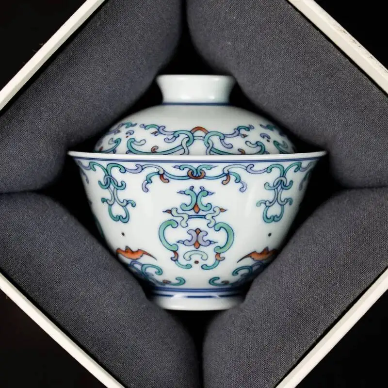 Holy Mountain Jingdezhen Blue And White Porcelain With Hand-Painted Honeysuckle Pattern, Covered Bowl Cup For Brewing Tea