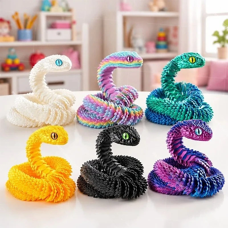 3D Creative Printed Toys Snake Model Sensory Toys Desktop Ornament 3D Printed Snake Desktop Articulated Snake Collectibles