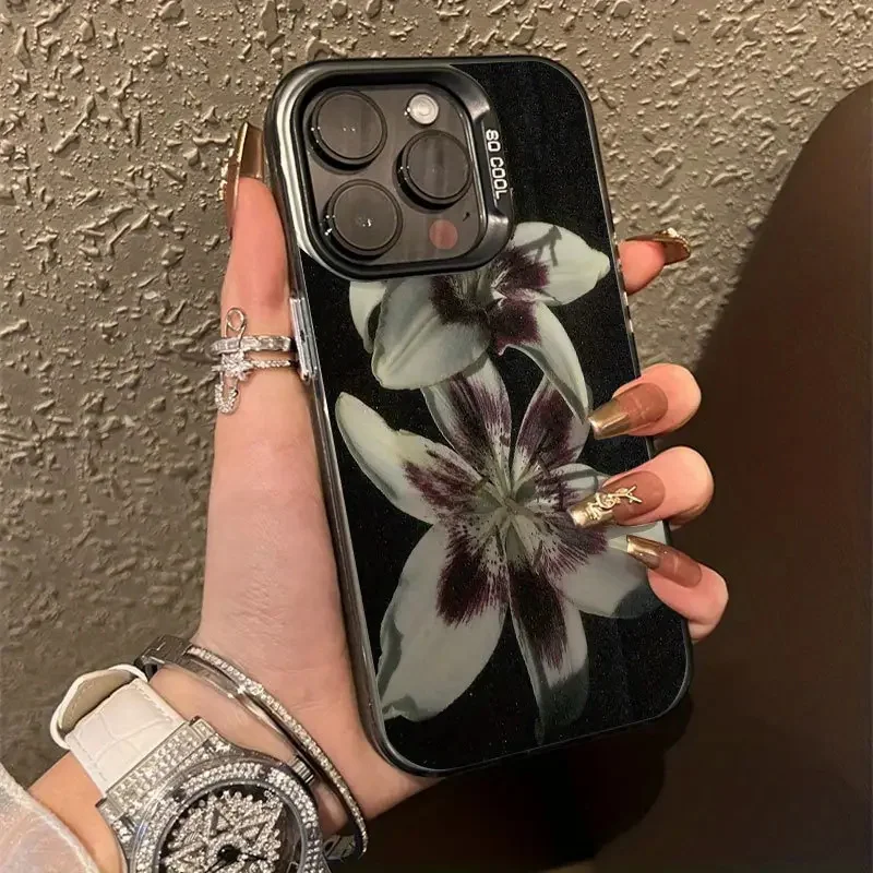 

Oil Painting Lily Flower Phone Case For iPhone 16 15 14 12 13 Pro Max X XR XS 11 7 8 16 15 Plus SE 2022 Shockproof Matte Cover
