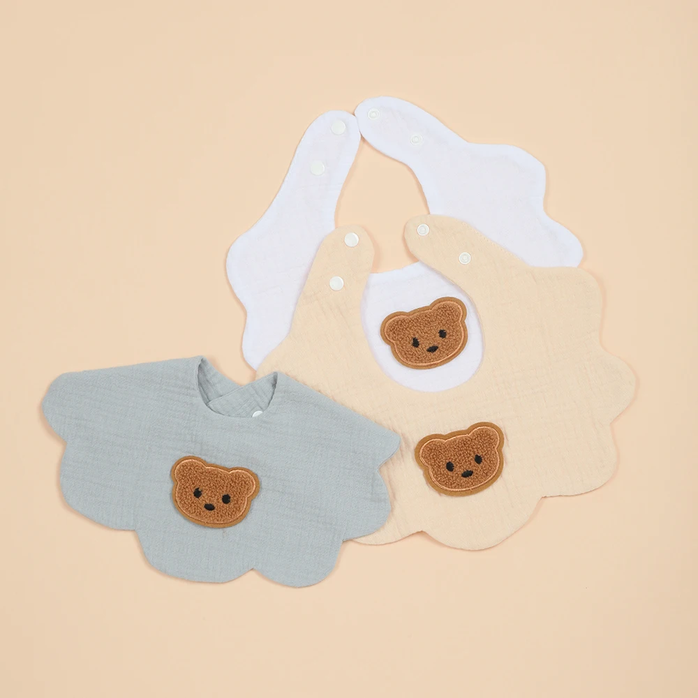 

3 Pcs Skin-friendly Baby Bibs, Plain Newborn Bib with Adjustable Snap, Soft Absorbent Cotton Ruffled Babies Bibs