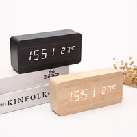 LED Student Alarm Clock Simple Wooden Clock Temperature Display Sound Control Clock Desktop Clock Home Decorative Ornaments