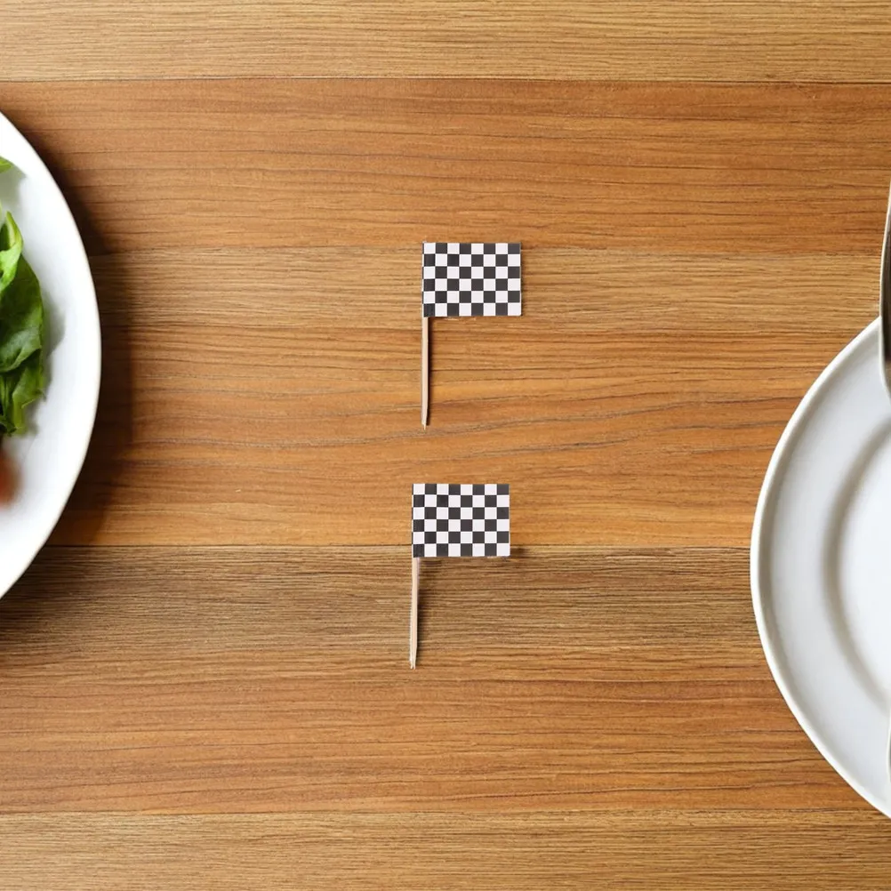 120Pcs Racing Checkered Flag Toothpicks - Mini Cupcake Toppers with Vibrant Double-Sided Print Ideal for Car Theme Parties Bbq