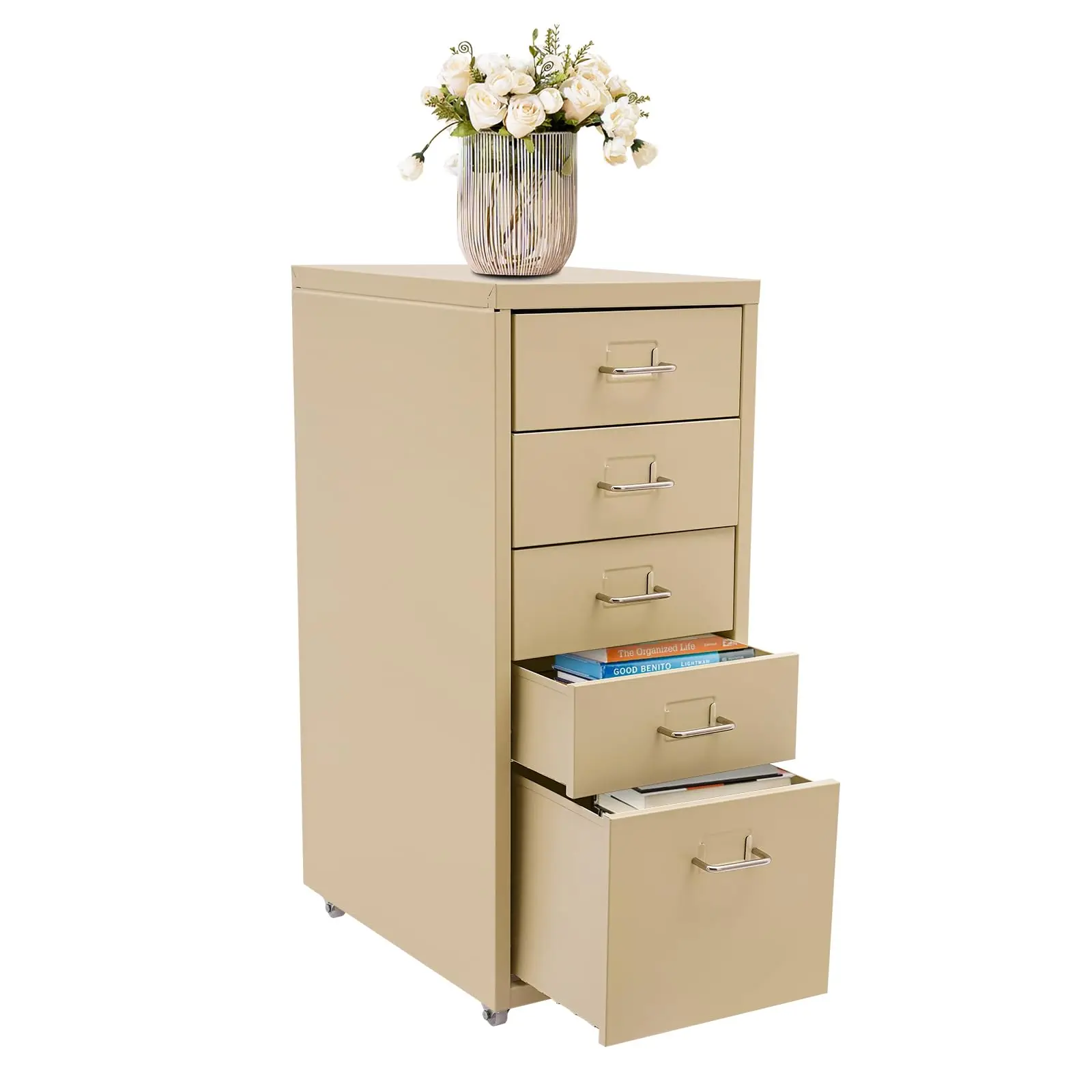 خزانة تخزين الملفات المعدنية، 5 أدراج تحت خزائن الملفات المكتبية بعجلات، أثاث المكاتب المنزلية المتنقلة لـ A4 Legal/Letter Si