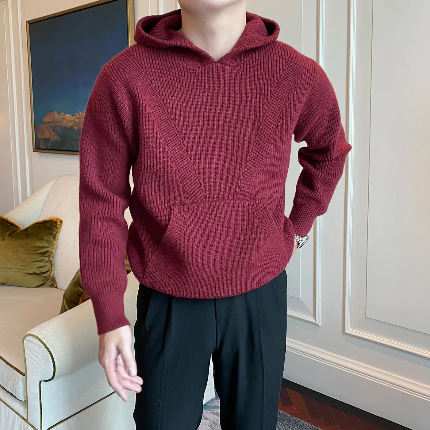 Autumn And Winter New Hooded Knitted Sweater Men's British Business Thickened Warm Jacket