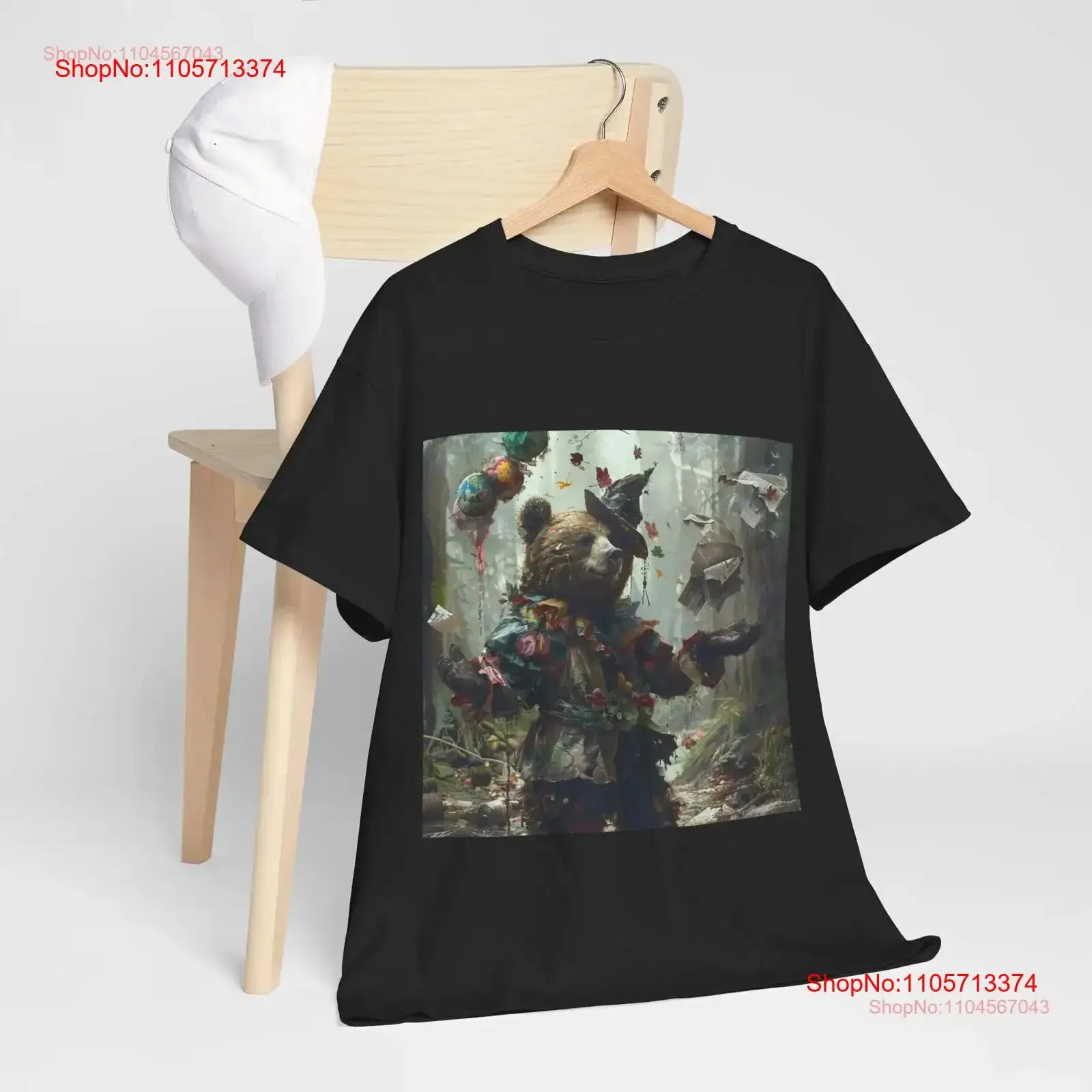 Fantasy Bear T Shirt Magical Trash Wielding Unique Animal Design 2024 Heavy Cotton Black vintage Washed streetwear Unisex