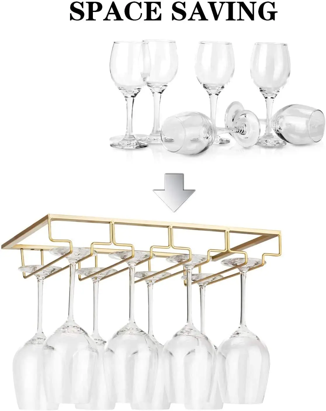 Wine Glass Rack Under Cabinet, Bartender Stemware Holder Metal Wine Glass Organizer Glasses Storage Hanger for Bar Kitchen