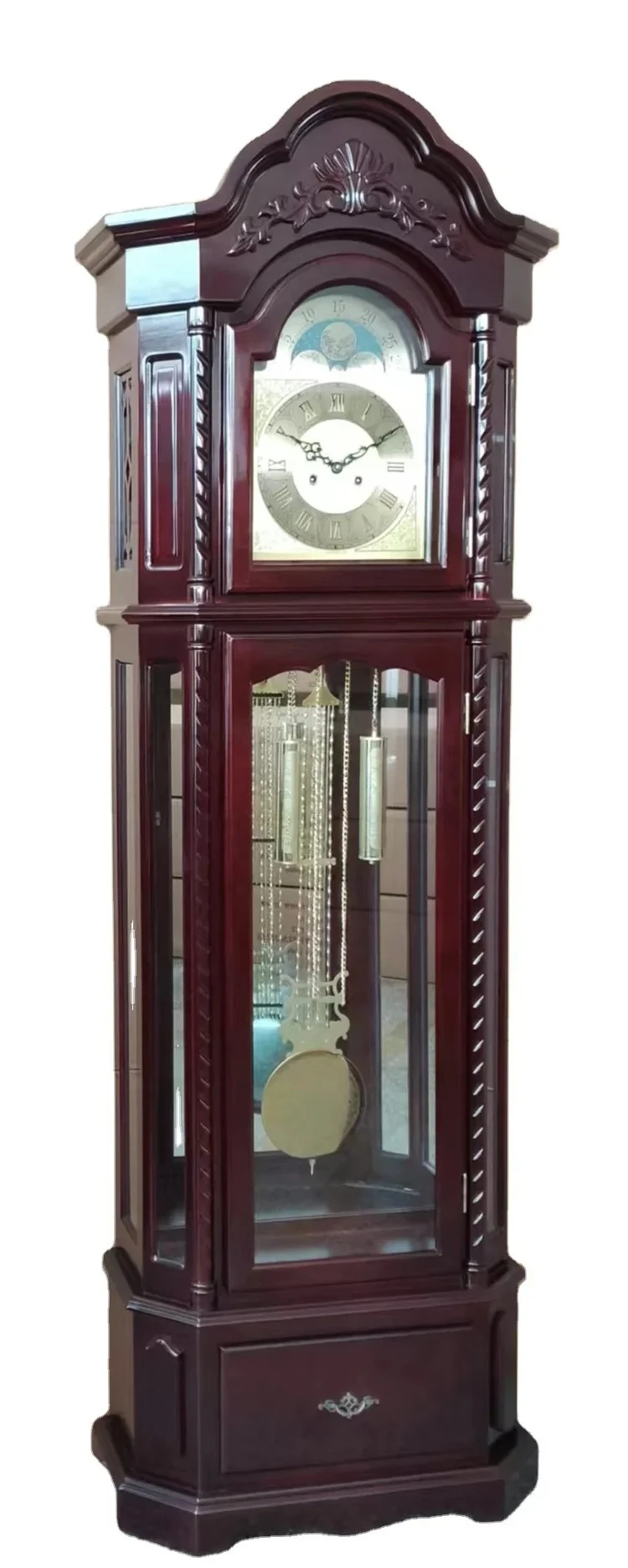 High-end classic hand-carved wooden pendulum floor clock grandfather clock standing clock