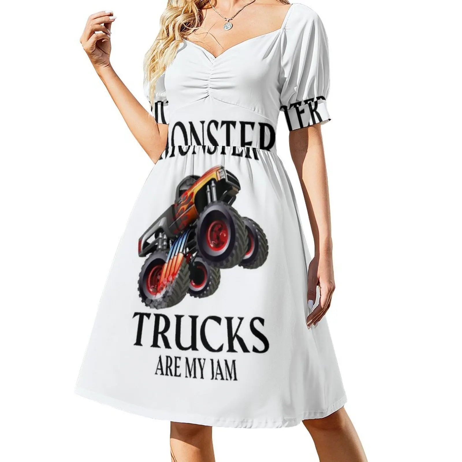 شاحنات الوحش هي مربي. فستان سموك زهري للنساء للربيع والصيف فستان كاجوال للحفلات Monster Trucks Are My Jam مضحك