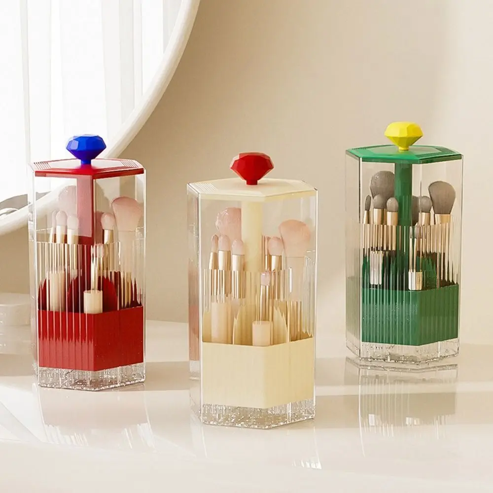 Plastic Automatic Lifting Makeup Brush Holder Press Type Large Capacity Eyebrow Pencil Container Dustproof Space Saving