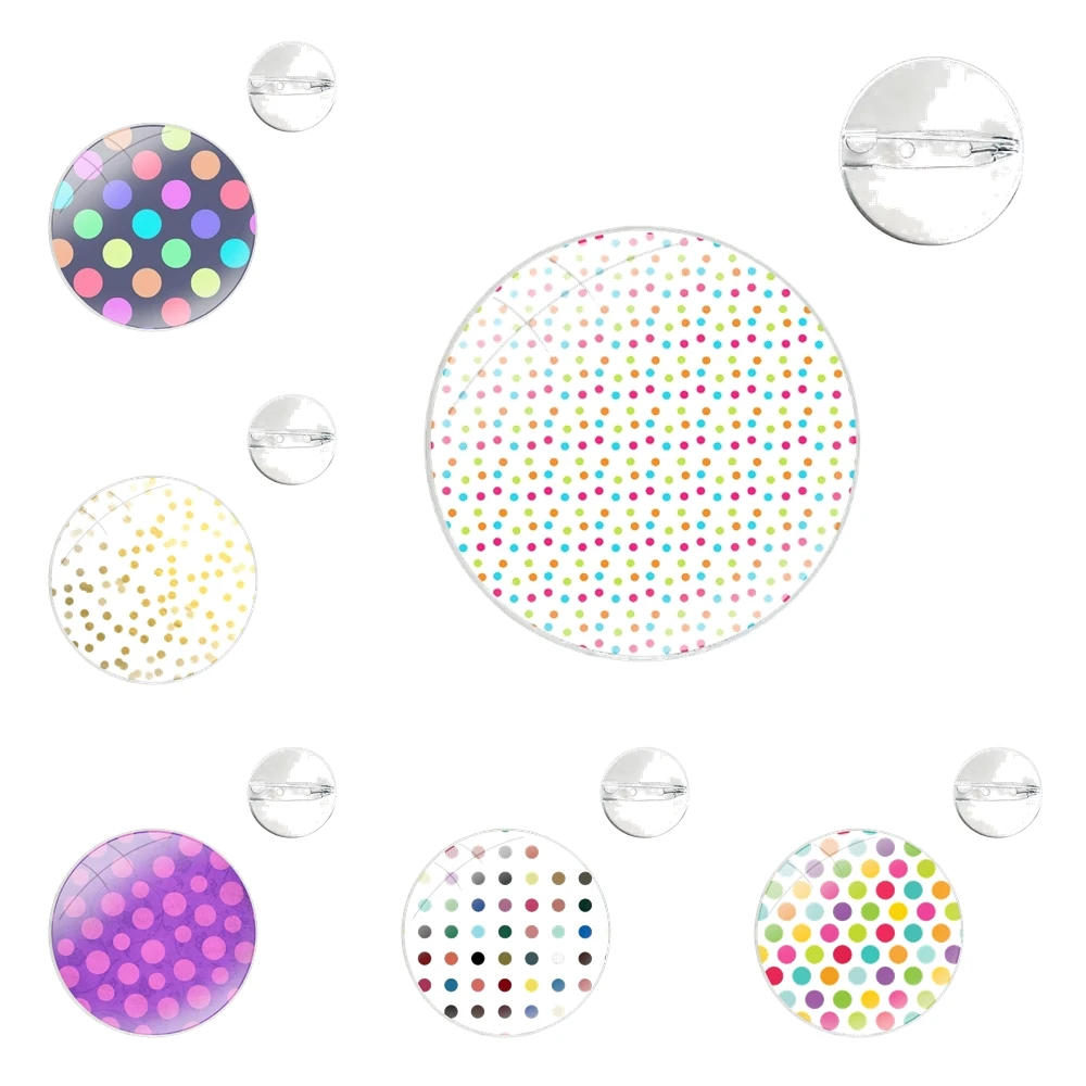 Polka Dots Art Glass Dome Brooches Shirt Lapel Bag Cute Badge Pins For Clothes Hat Accessories