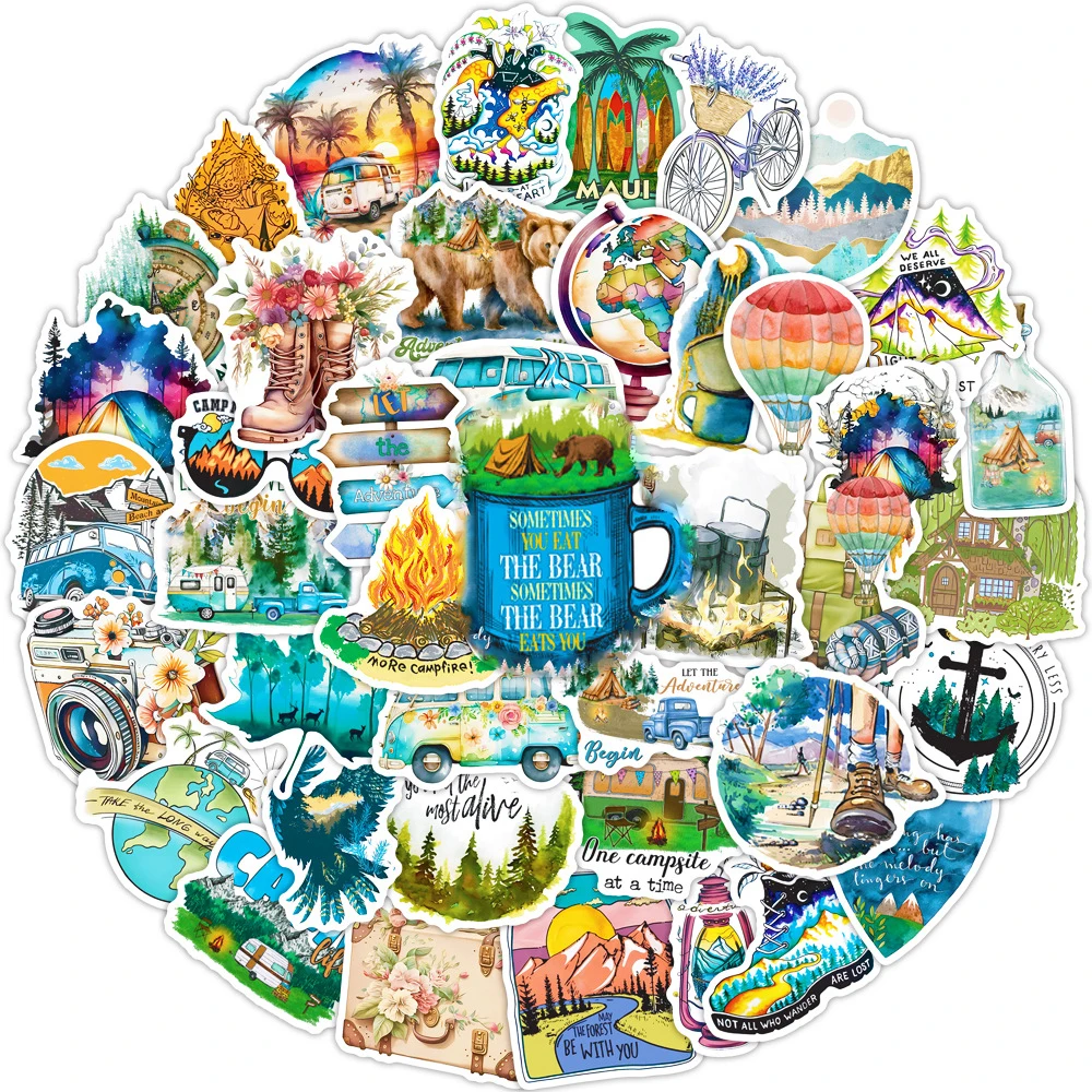 

10/30/50pcs Cool Cartoon Outdoor Travel Vacation Stickers Aesthetic Waterproof Graffiti Decal DIY Suitcase Phone Luggage Sticker