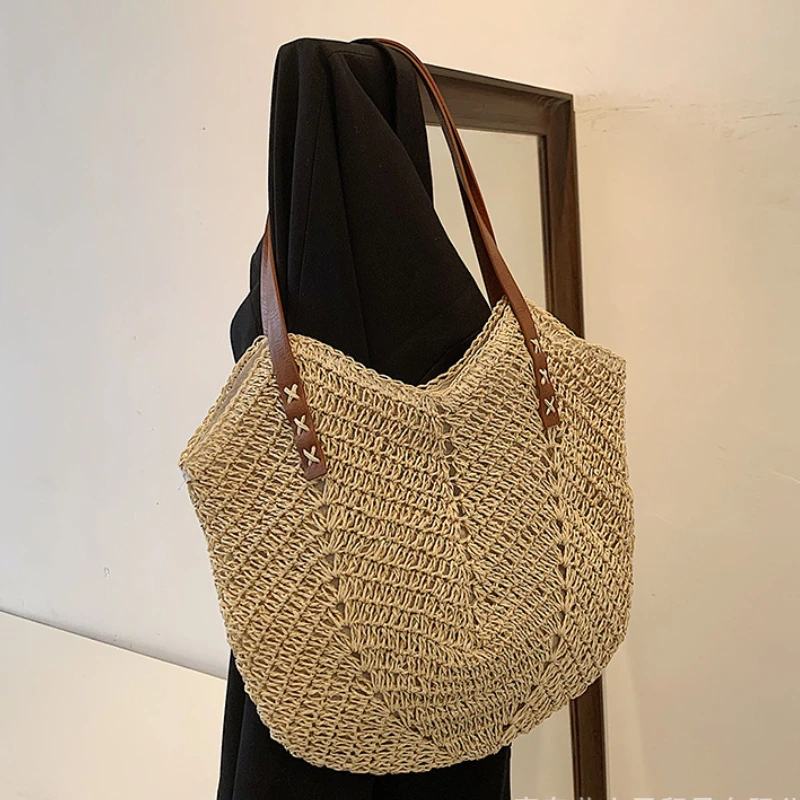 Weave Tote Bag Female Bohemian Shoulder Bags for Women 2023 Summer Beach Straw Handbags and Purses Lady Travel Shopping Bags