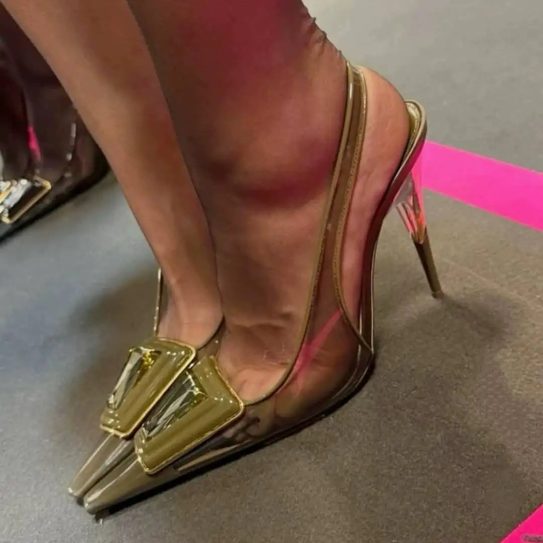 Sandalias de Tacón Alto Transparente con Punta Cuadrada para Mujer, Novedad de Verano 2026, para Desfiles de Moda, Fiestas y Bodas