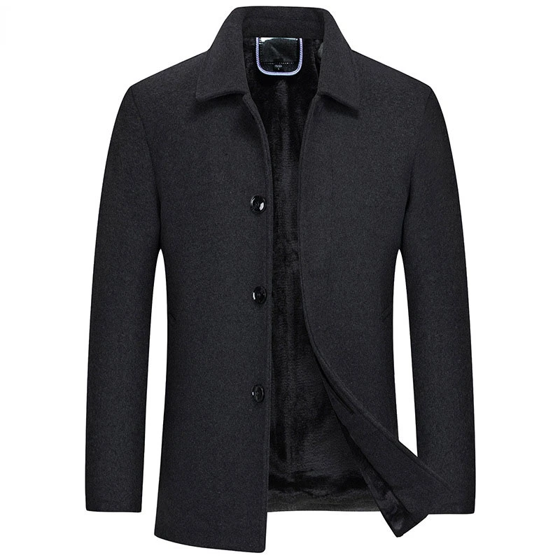 

Men's Thicken Fleece Lined Wool Blend Trench Coat 2022 Winter Slim Fit Woolen Peacoat Turn Down Collar Classic Peacoat